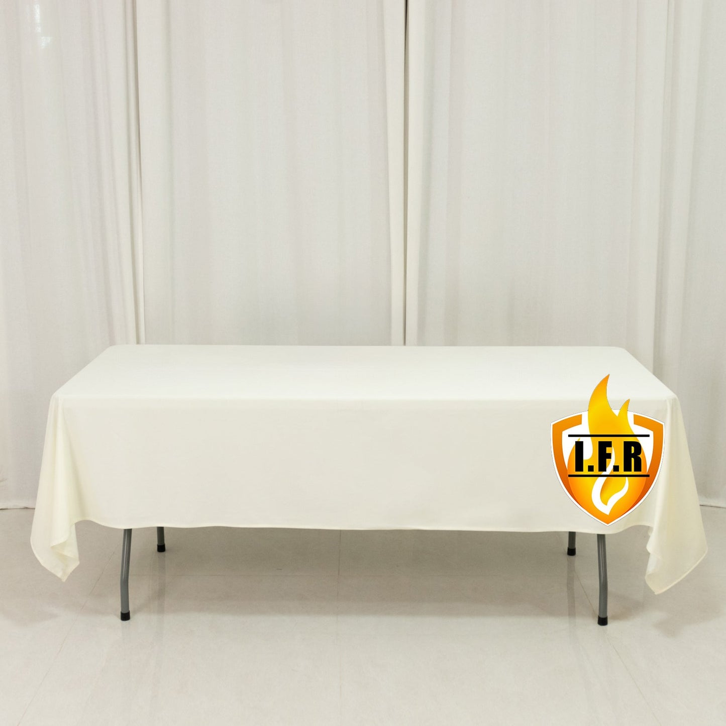 Fire Retardant Scuba Tablecloth â€“ 60"x102" Rectangle Ivory, Wrinkle Free, Stain Resistant Polyester Cover