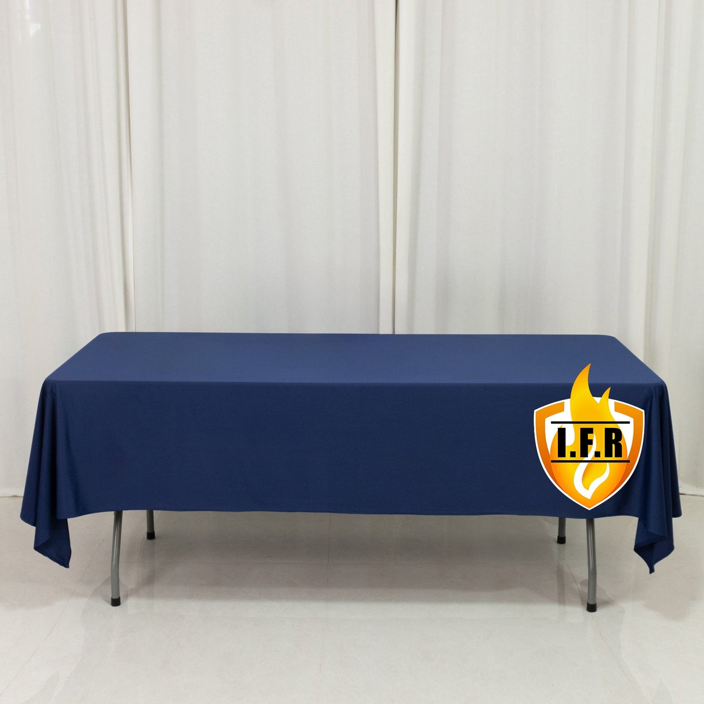 Fire Retardant Scuba Tablecloth â€“ 60"x102" Rectangle Navy Blue, Wrinkle Free, Stain Resistant Polyester Cover
