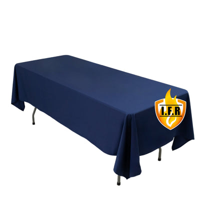 Fire Retardant Scuba Tablecloth â€“ 60"x102" Rectangle Navy Blue, Wrinkle Free, Stain Resistant Polyester Cover