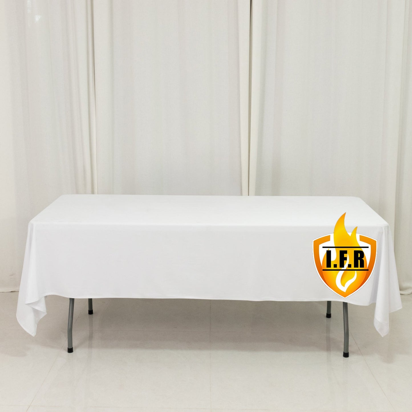 Fire Retardant Scuba Tablecloth â€“ 60"x102" Rectangle White, Wrinkle Free, Stain Resistant Polyester Cover