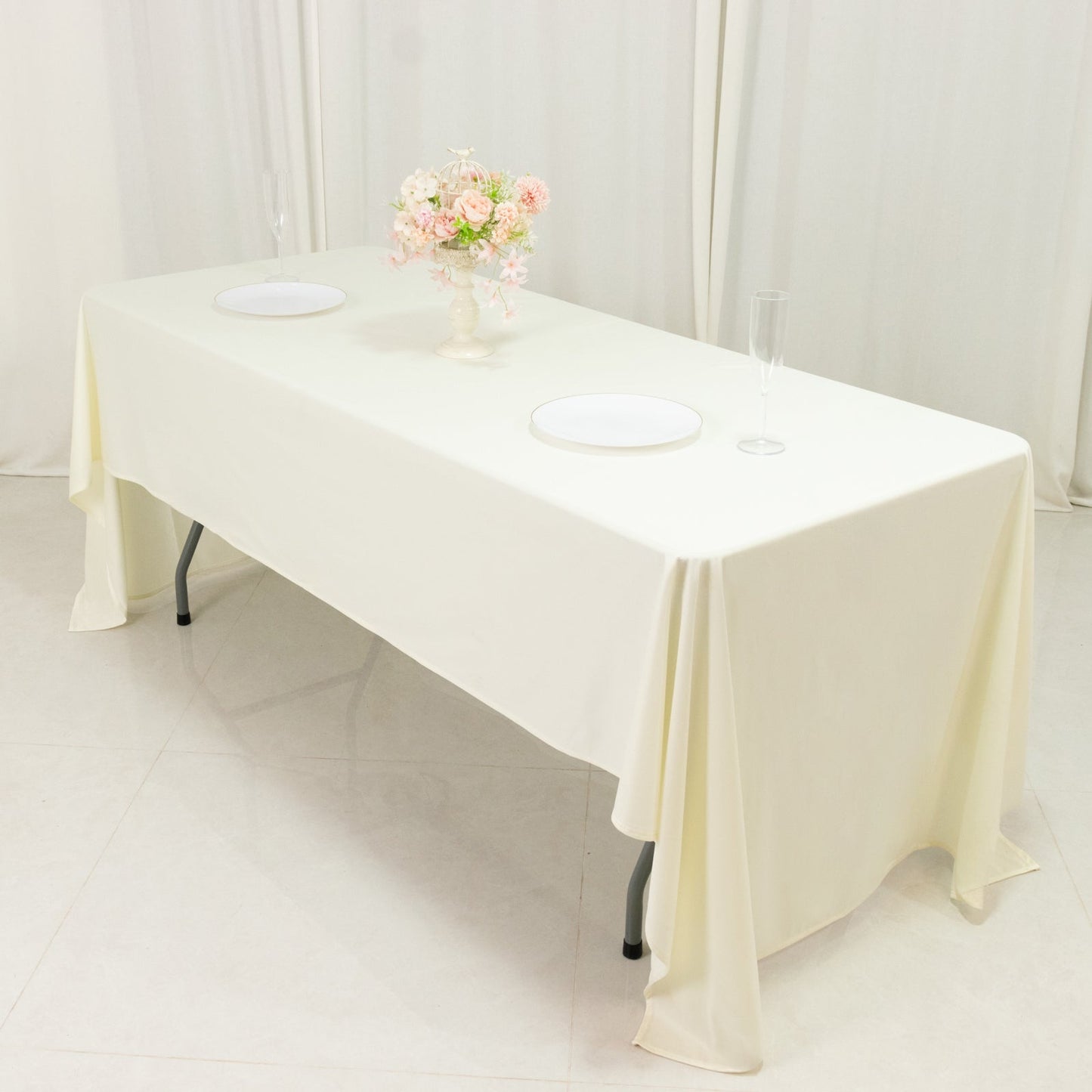 Fire Retardant Scuba Tablecloth â€“ 60"x126" Rectangle Ivory, Wrinkle Free, Stain Resistant Polyester Cover