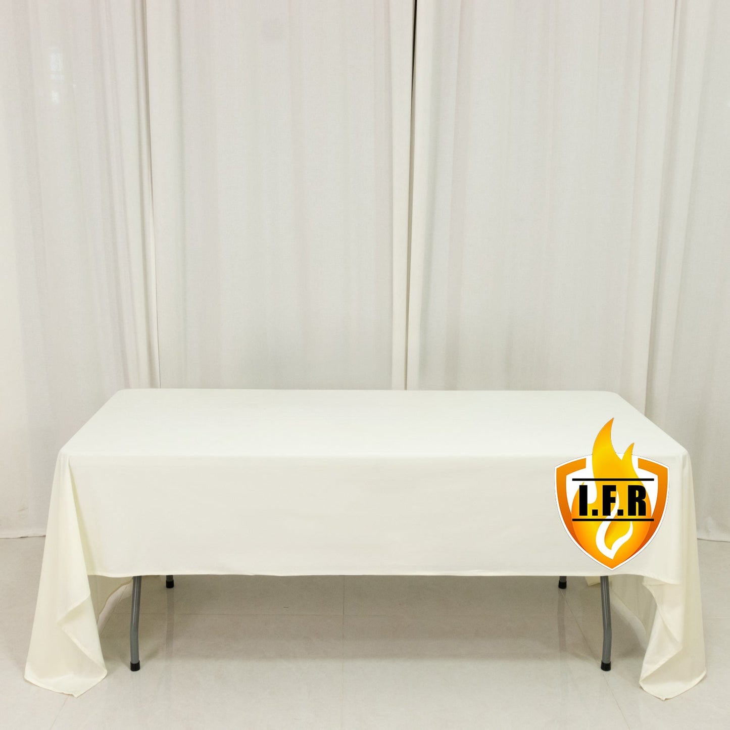 Fire Retardant Scuba Tablecloth â€“ 60"x126" Rectangle Ivory, Wrinkle Free, Stain Resistant Polyester Cover