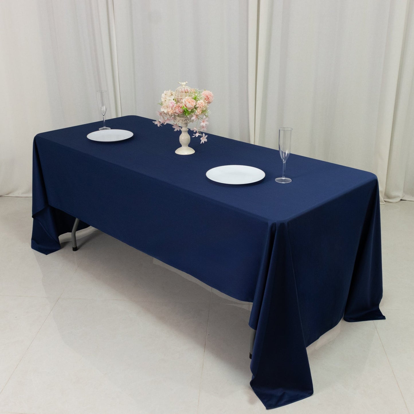 Fire Retardant Scuba Tablecloth â€“ 60"x126" Rectangle Navy Blue, Wrinkle Free, Stain Resistant Polyester Cover