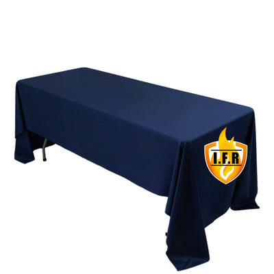 Fire Retardant Scuba Tablecloth â€“ 60"x126" Rectangle Navy Blue, Wrinkle Free, Stain Resistant Polyester Cover