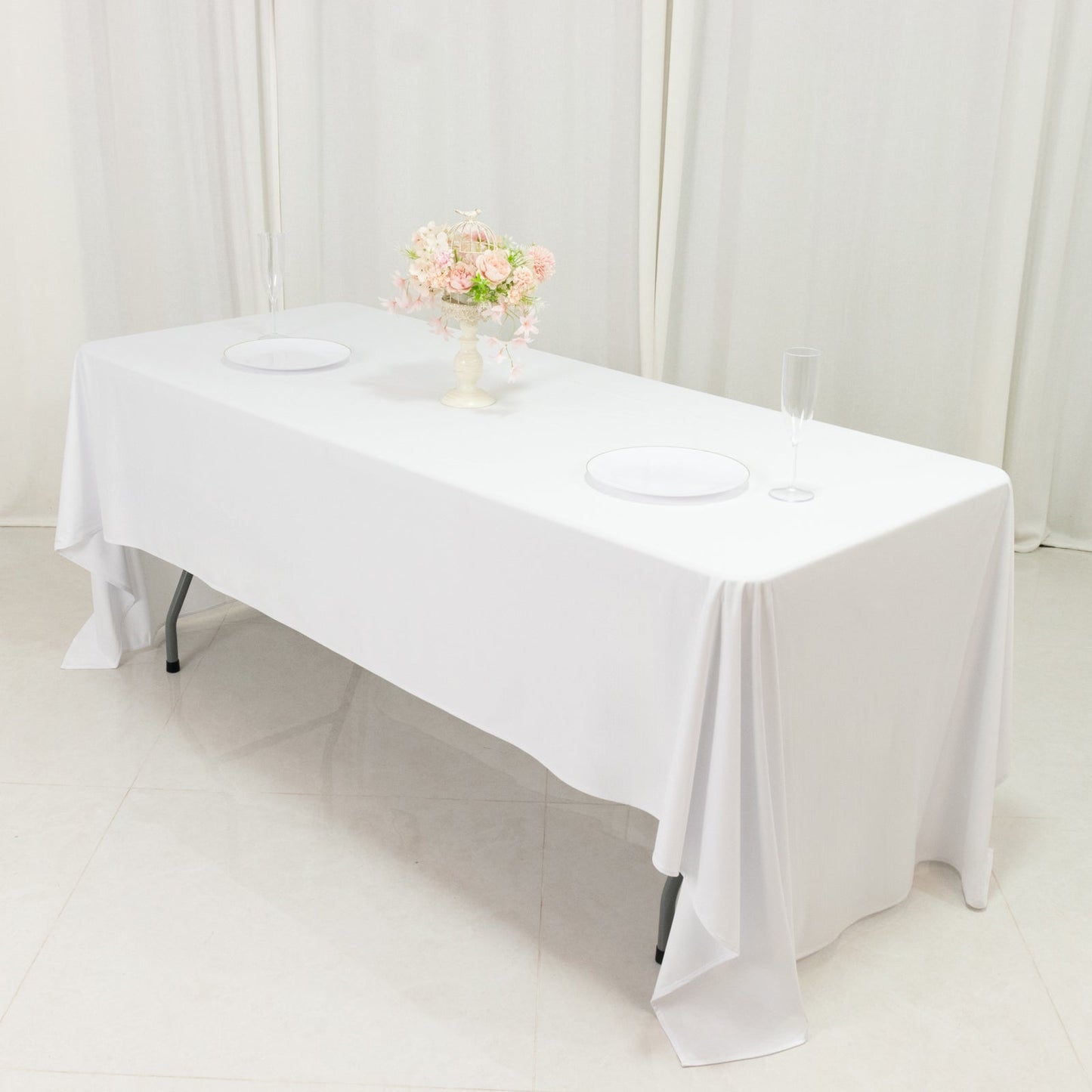 Fire Retardant Scuba Tablecloth â€“ 60"x126" Rectangle White, Wrinkle Free, Stain Resistant Polyester Cover