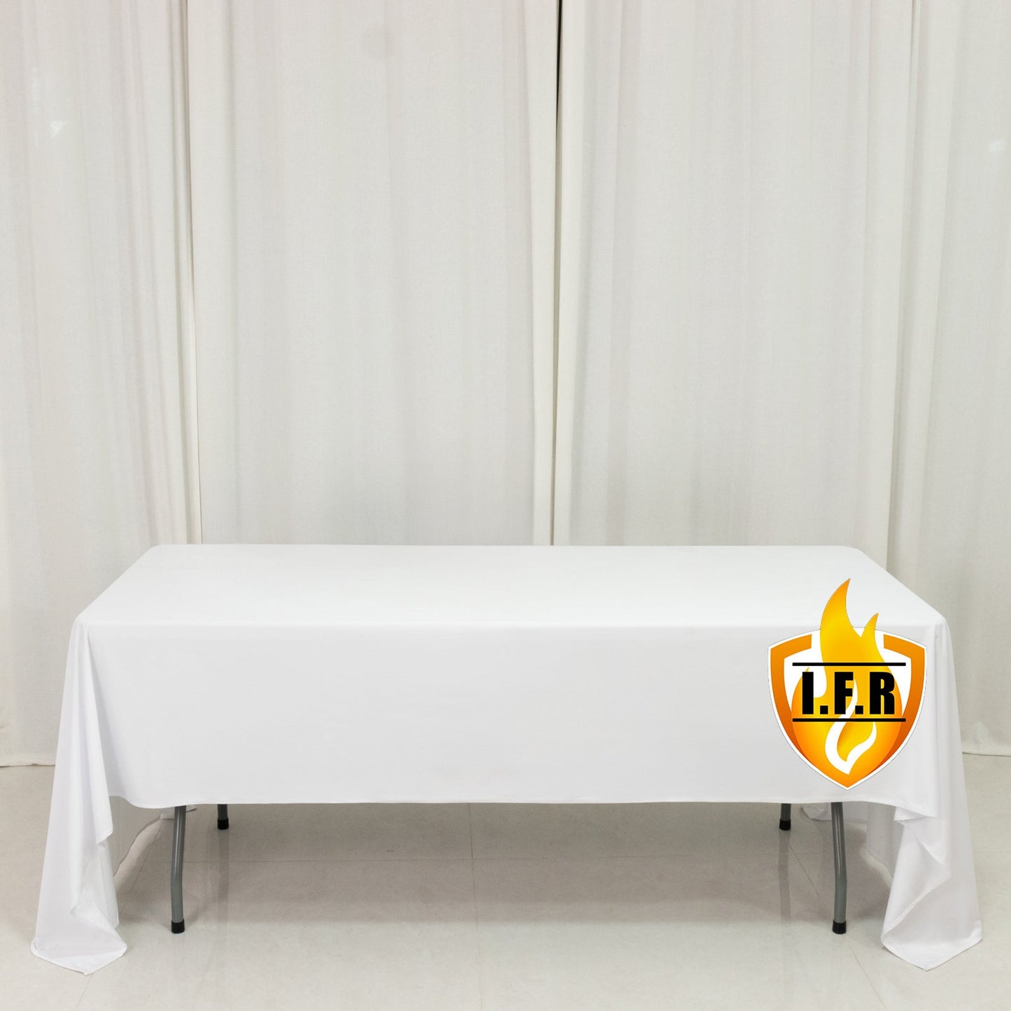 Fire Retardant Scuba Tablecloth â€“ 60"x126" Rectangle White, Wrinkle Free, Stain Resistant Polyester Cover