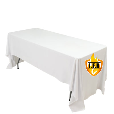 Fire Retardant Scuba Tablecloth â€“ 60"x126" Rectangle White, Wrinkle Free, Stain Resistant Polyester Cover