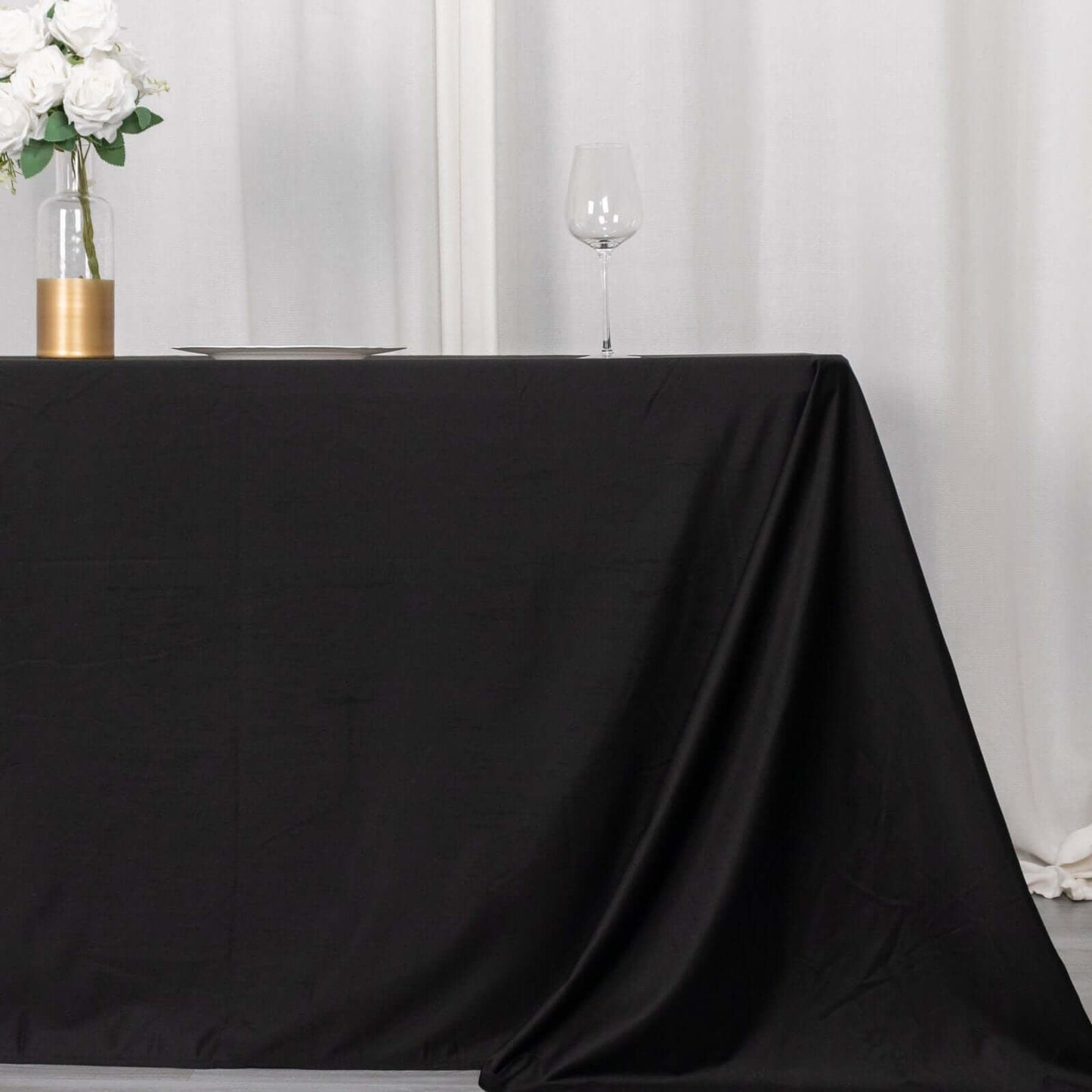 Fire Retardant Scuba Tablecloth â€“ 90"x132" Rectangle Black, Wrinkle Free, Stain Resistant, Seamless Polyester Cover