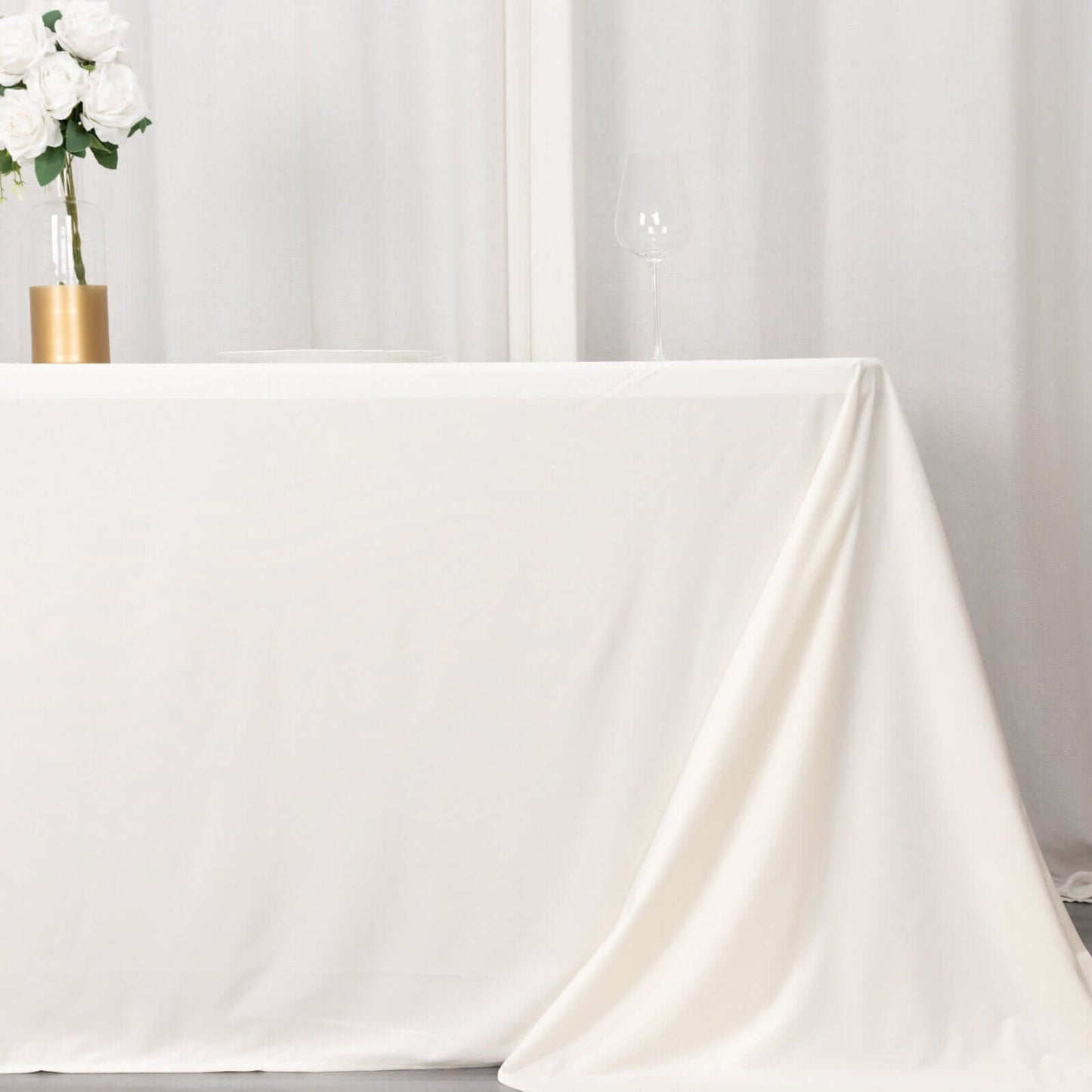 Fire Retardant Scuba Tablecloth â€“ 90"x132" Rectangle Ivory, Wrinkle Free, Stain Resistant, Seamless Polyester Cover
