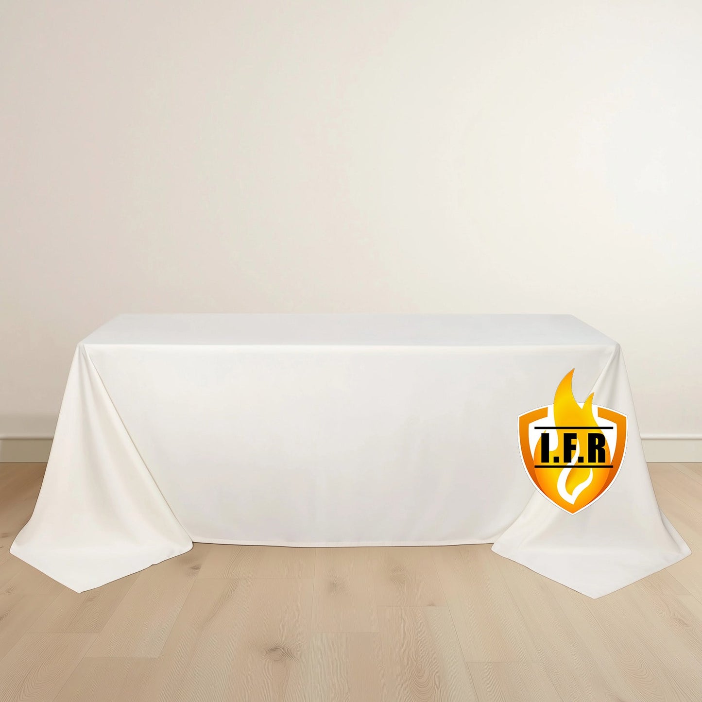 Fire Retardant Scuba Tablecloth â€“ 90"x132" Rectangle Ivory, Wrinkle Free, Stain Resistant, Seamless Polyester Cover