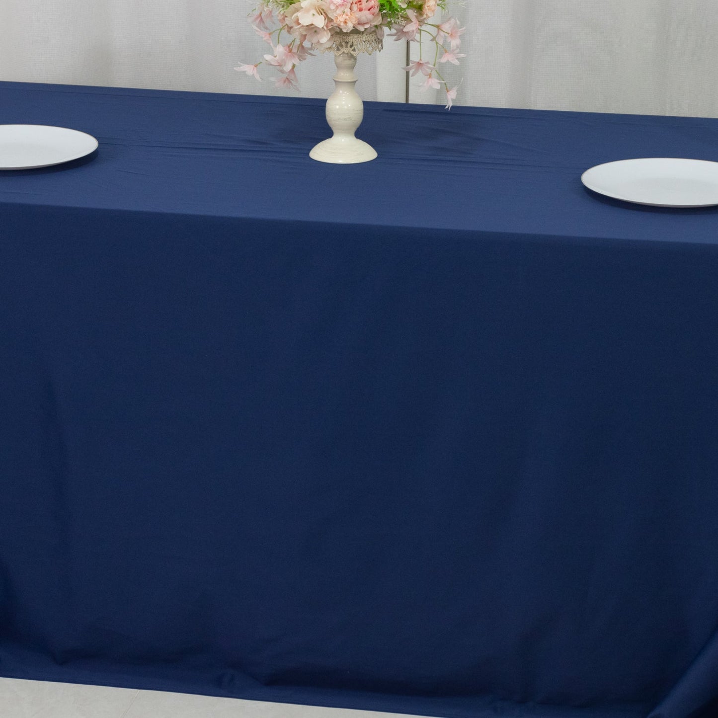 Fire Retardant Scuba Tablecloth â€“ 90"x132" Rectangle Navy Blue, Wrinkle Free, Stain Resistant, Seamless Polyester Cover