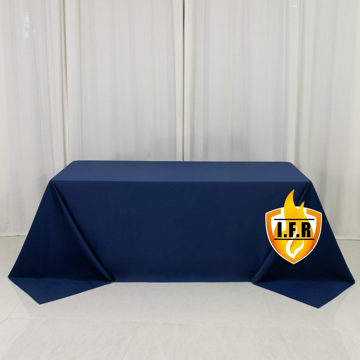 Fire Retardant Scuba Tablecloth â€“ 90"x132" Rectangle Navy Blue, Wrinkle Free, Stain Resistant, Seamless Polyester Cover