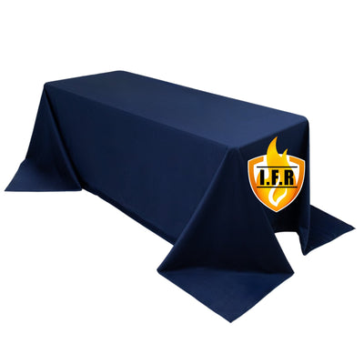Fire Retardant Scuba Tablecloth â€“ 90"x132" Rectangle Navy Blue, Wrinkle Free, Stain Resistant, Seamless Polyester Cover