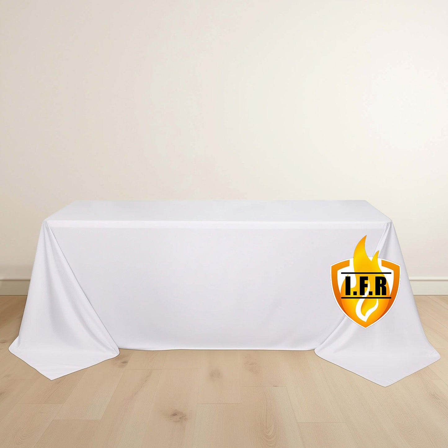 Fire Retardant Scuba Tablecloth â€“ 90"x132" Rectangle White, Wrinkle Free, Stain Resistant, Seamless Polyester Cover