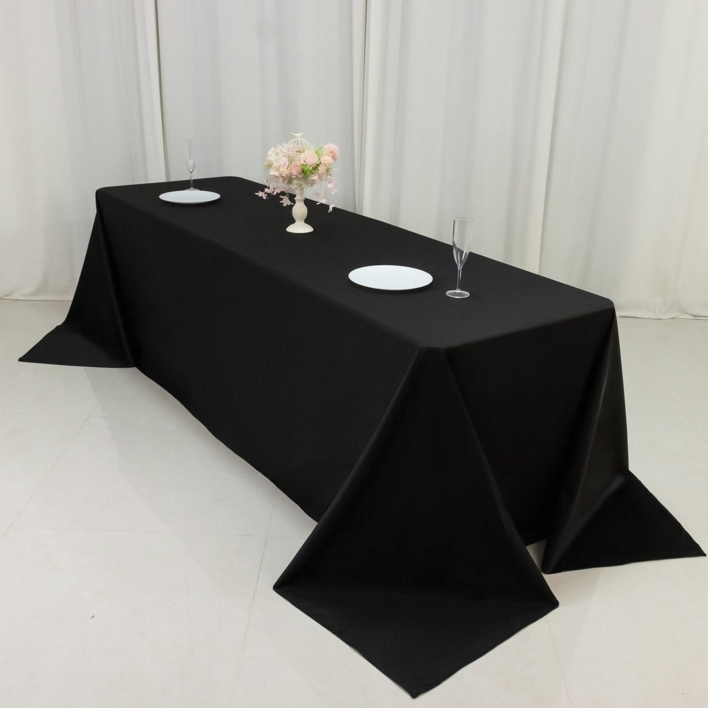 Fire Retardant Scuba Tablecloth â€“ 90"x156" Rectangle Black, Wrinkle Free, Stain Resistant, Seamless Polyester Cover