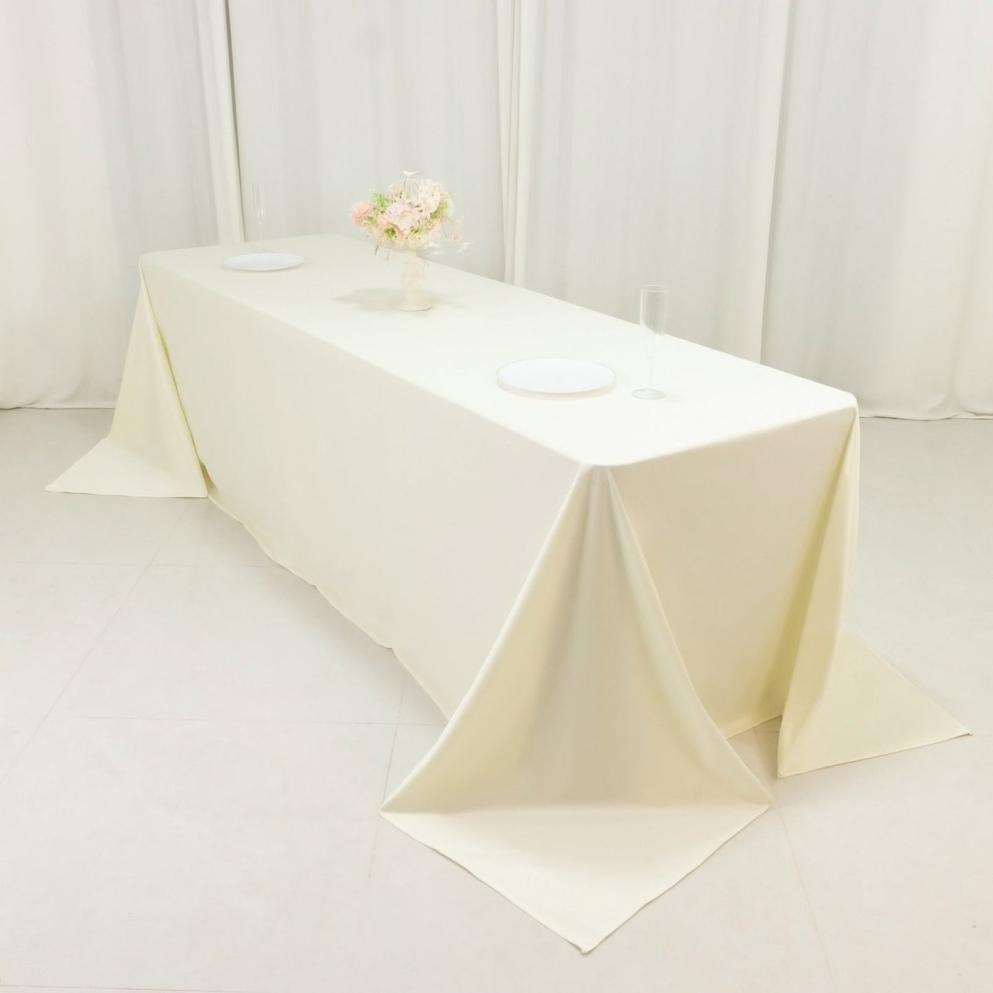 Fire Retardant Scuba Tablecloth â€“ 90"x156" Rectangle Ivory, Wrinkle Free, Stain Resistant, Seamless Polyester Cover