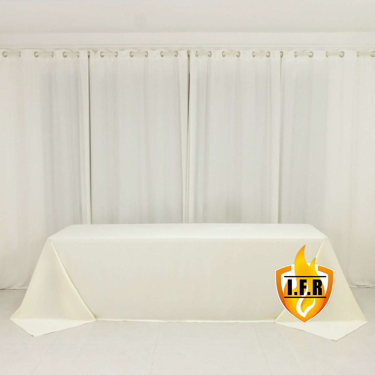 Fire Retardant Scuba Tablecloth â€“ 90"x156" Rectangle Ivory, Wrinkle Free, Stain Resistant, Seamless Polyester Cover