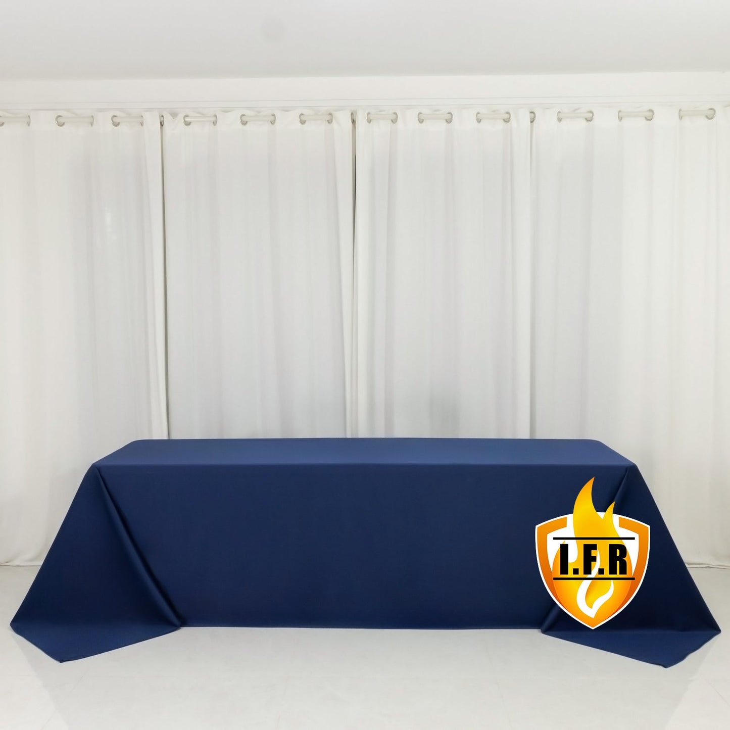 Fire Retardant Scuba Tablecloth â€“ 90"x156" Rectangle Navy Blue, Wrinkle Free, Stain Resistant, Seamless Polyester Cover