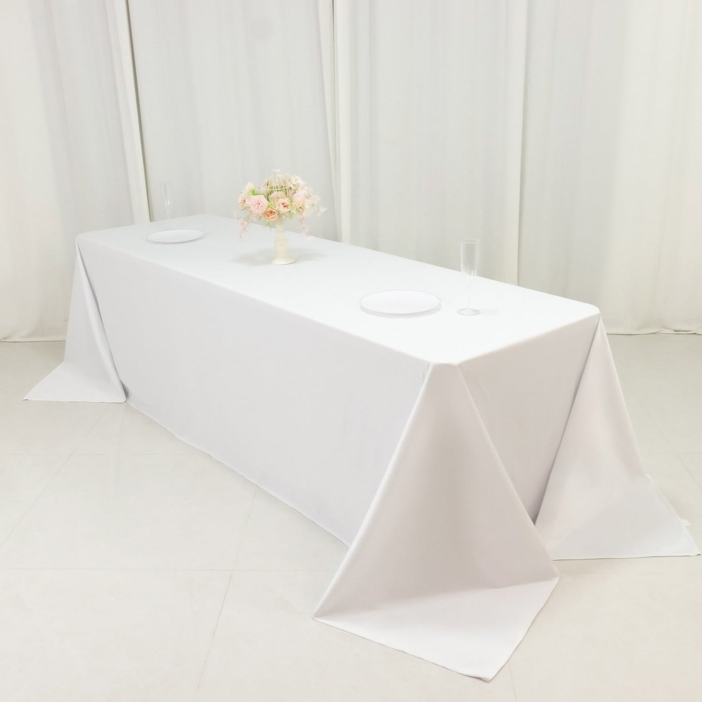 Fire Retardant Scuba Tablecloth â€“ 90"x156" Rectangle White, Wrinkle Free, Stain Resistant, Seamless Polyester Cover