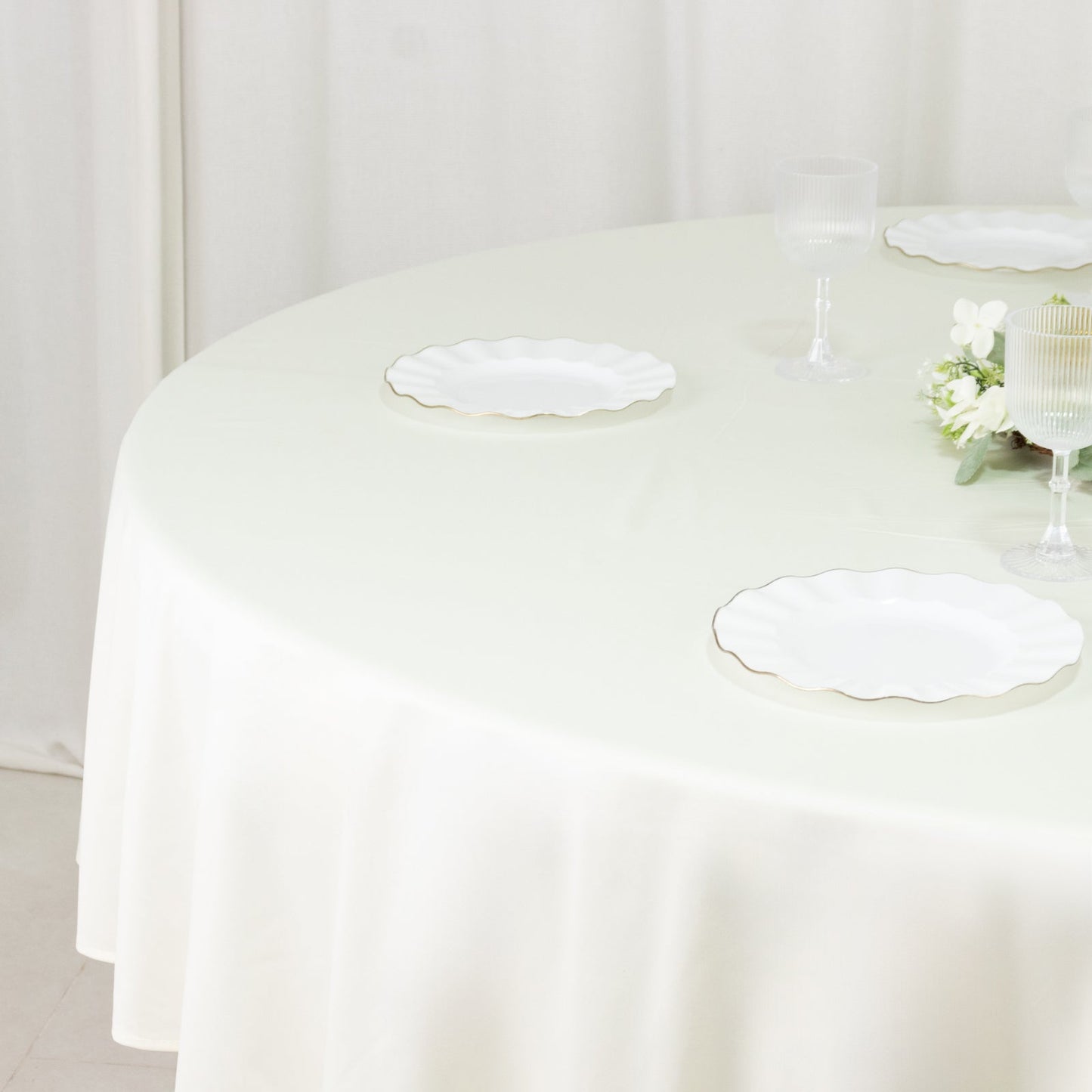 Fire Retardant Scuba Tablecloth â€“ 90" Round Ivory, Wrinkle Free, Stain Resistant Polyester Cover