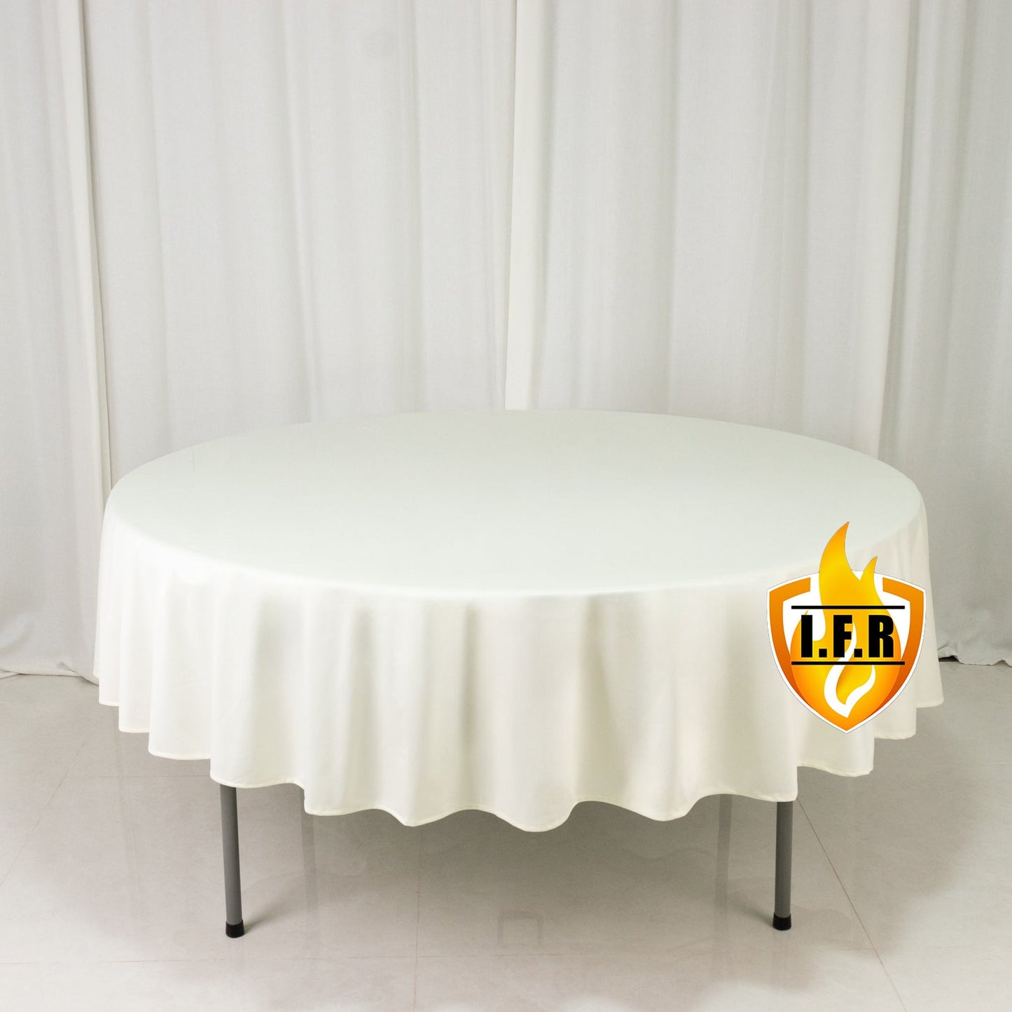 Fire Retardant Scuba Tablecloth â€“ 90" Round Ivory, Wrinkle Free, Stain Resistant Polyester Cover