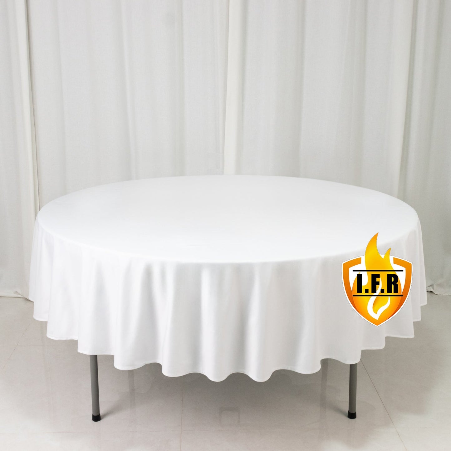 Fire Retardant Scuba Tablecloth â€“ 90" Round White, Wrinkle Free, Stain Resistant Polyester Cover