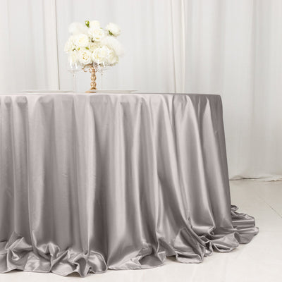 Scuba Round 132" Tablecloth Shimmering Silver - Wrinkle Free, Stain Resistant & Seamless Table Cover