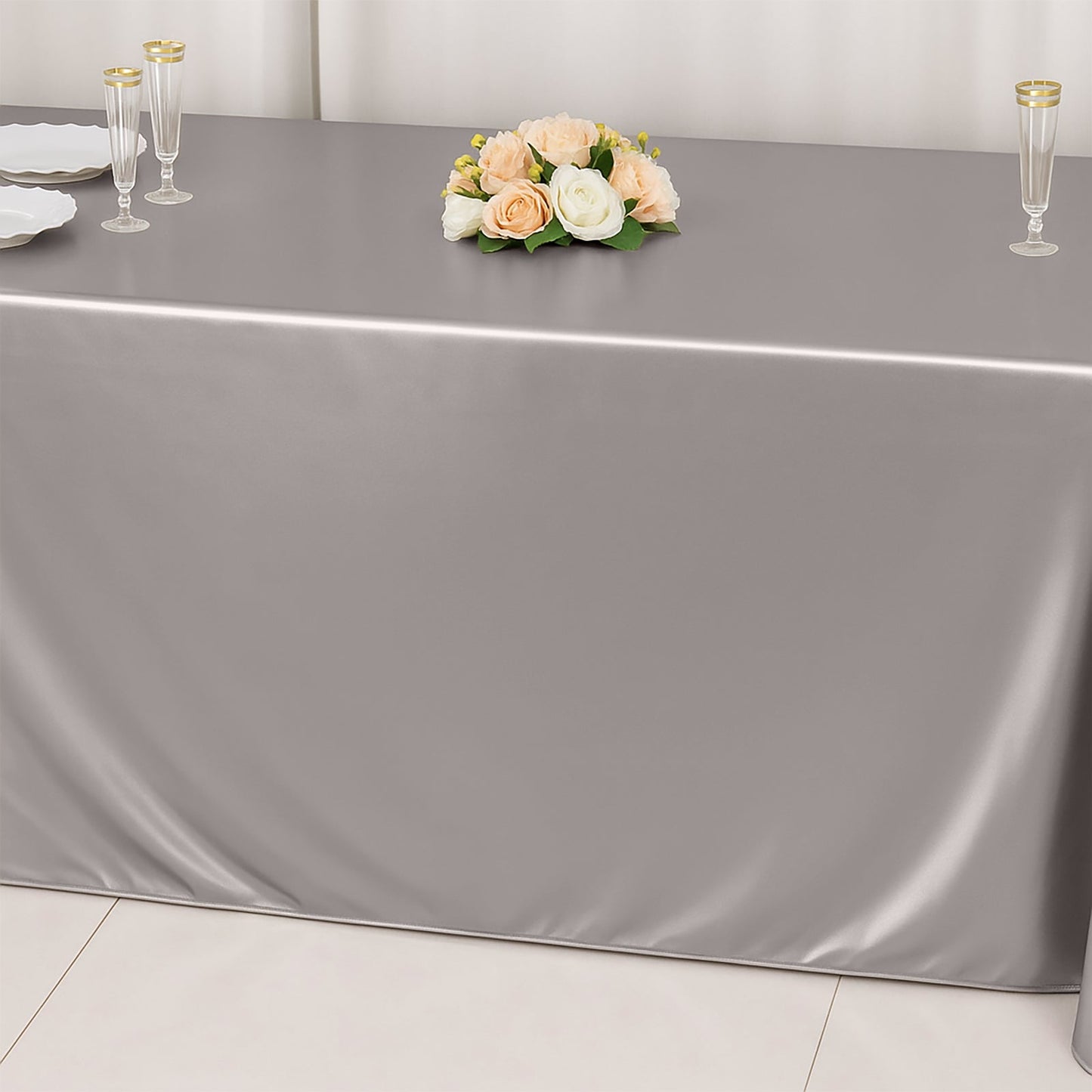 Scuba Rectangular 90"x132" Tablecloth Shimmering Silver - Wrinkle Free & Stain Resistant Seamless Table Cover