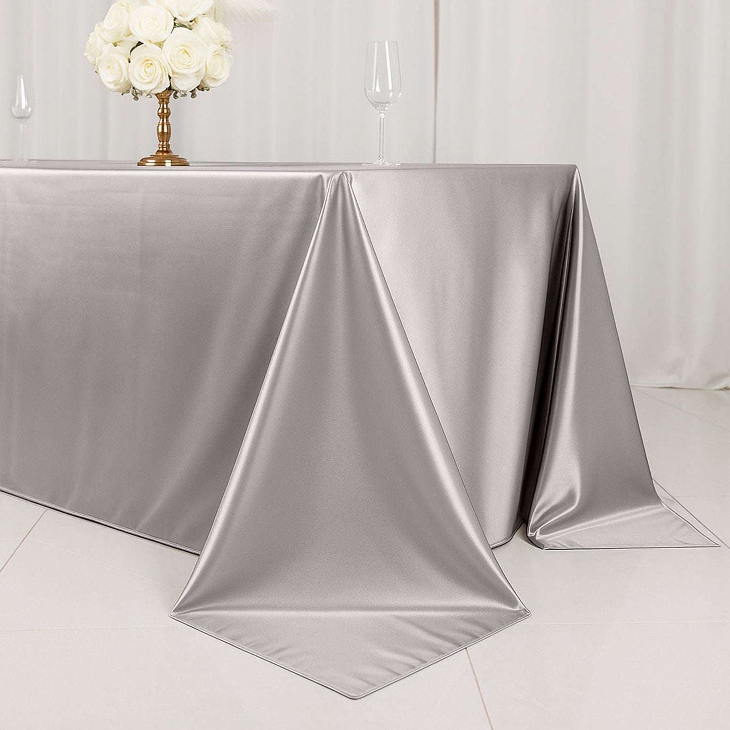 Scuba Rectangular 90"x132" Tablecloth Shimmering Silver - Wrinkle Free & Stain Resistant Seamless Table Cover