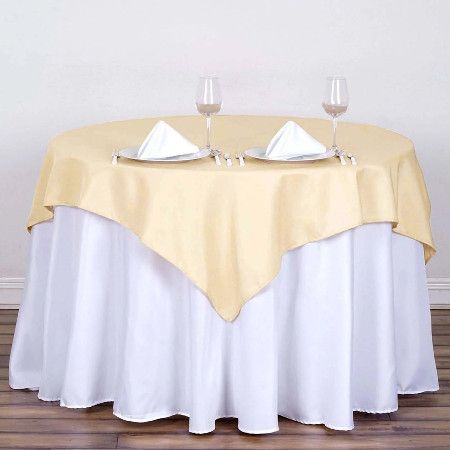 Polyester 54"x54" Table Overlay Square Tablecloth Beige - Wrinkle-Resistant & Durable Table Cover