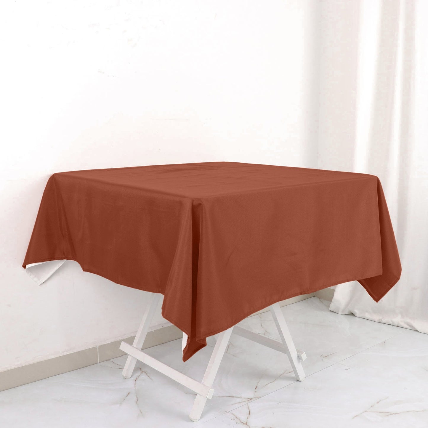 Polyester Square 54"x54" Tablecloth Terracotta (Rust) - Wrinkle-Resistant & Durable Table Cover