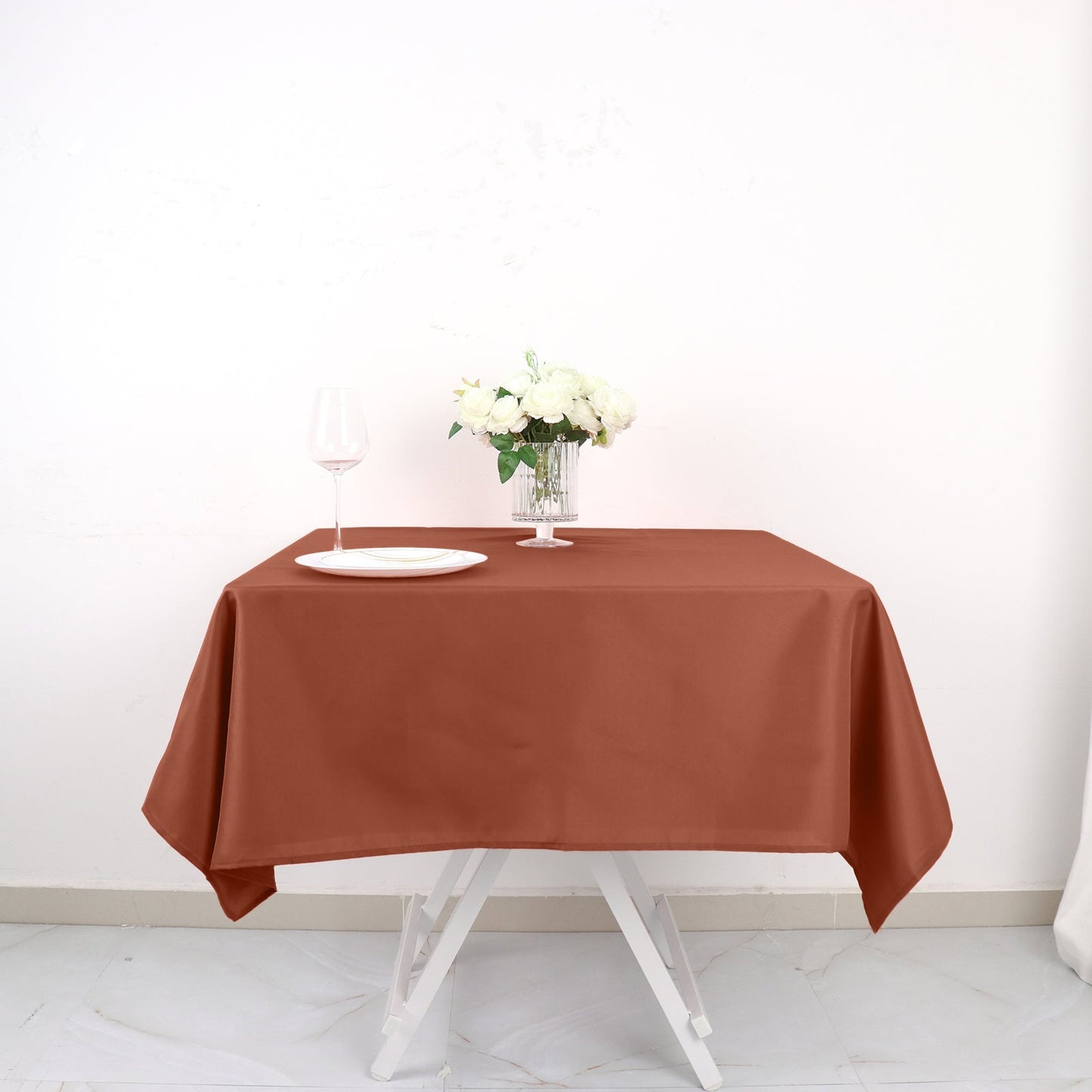 Polyester Square 54"x54" Tablecloth Terracotta (Rust) - Wrinkle-Resistant & Durable Table Cover