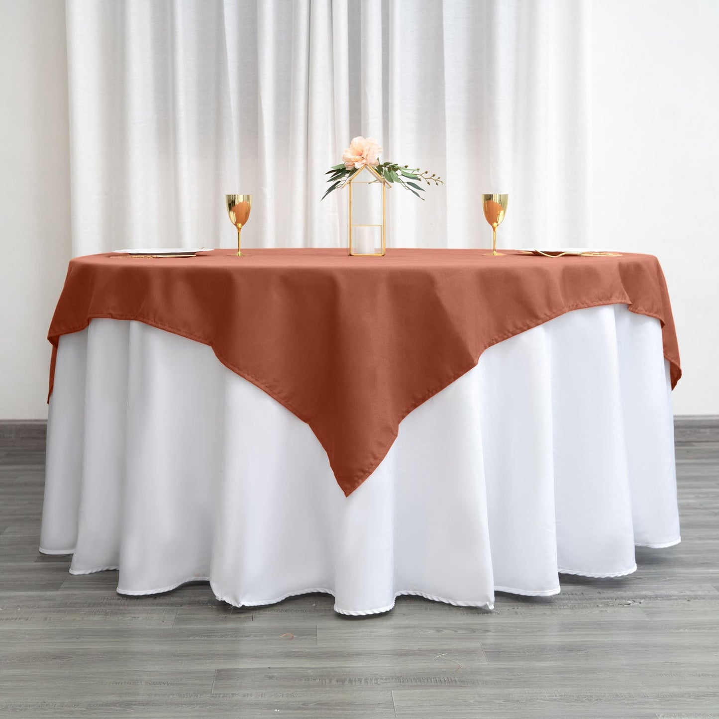 Polyester 70"x70" Table Overlay Square Tablecloth Terracotta (Rust) - Wrinkle-Resistant & Durable Table Cover