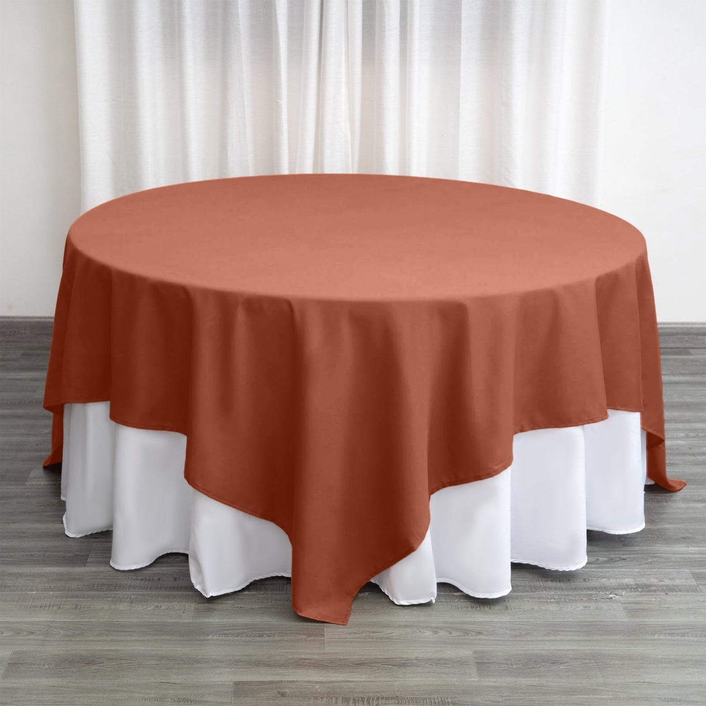 Polyester 90"x90" Table Overlay Square Tablecloth Terracotta (Rust) - Wrinkle-Resistant & Durable Table Cover