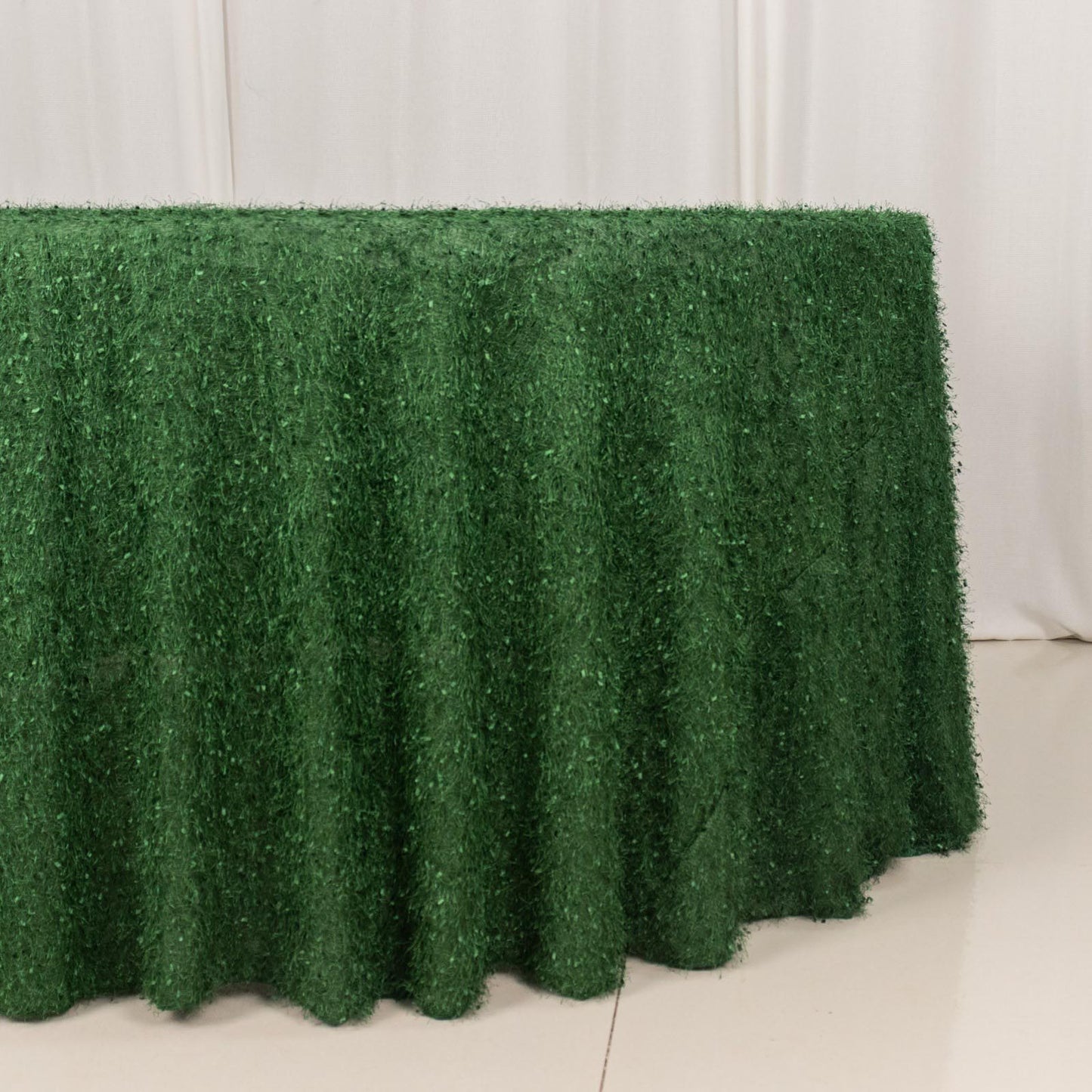Polyester 120" Round Tablecloth Green with Shaggy Fringe Table Cover