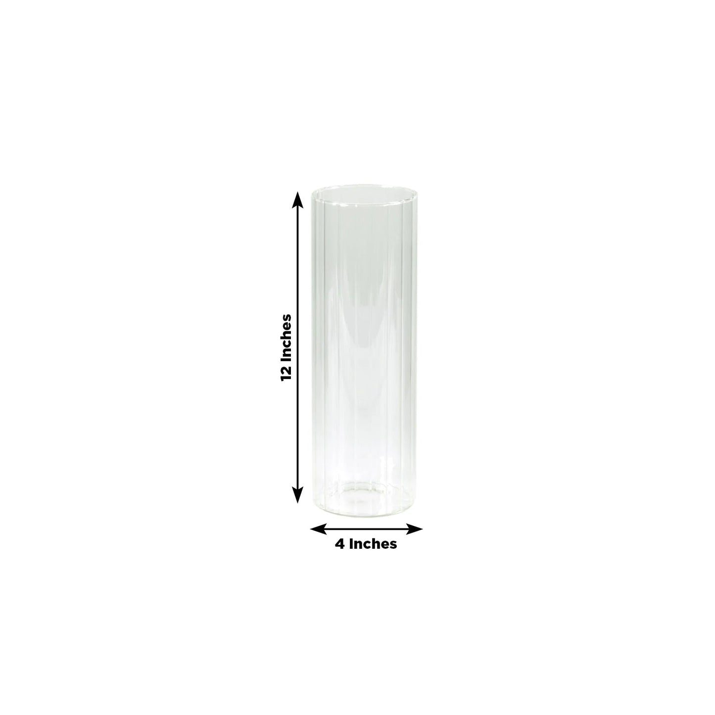 12" Ribbed Cylinder Glass Vases â€“ 6 Pack Clear Tall Vases for Floral Arrangements, Tabletop Decor & Events