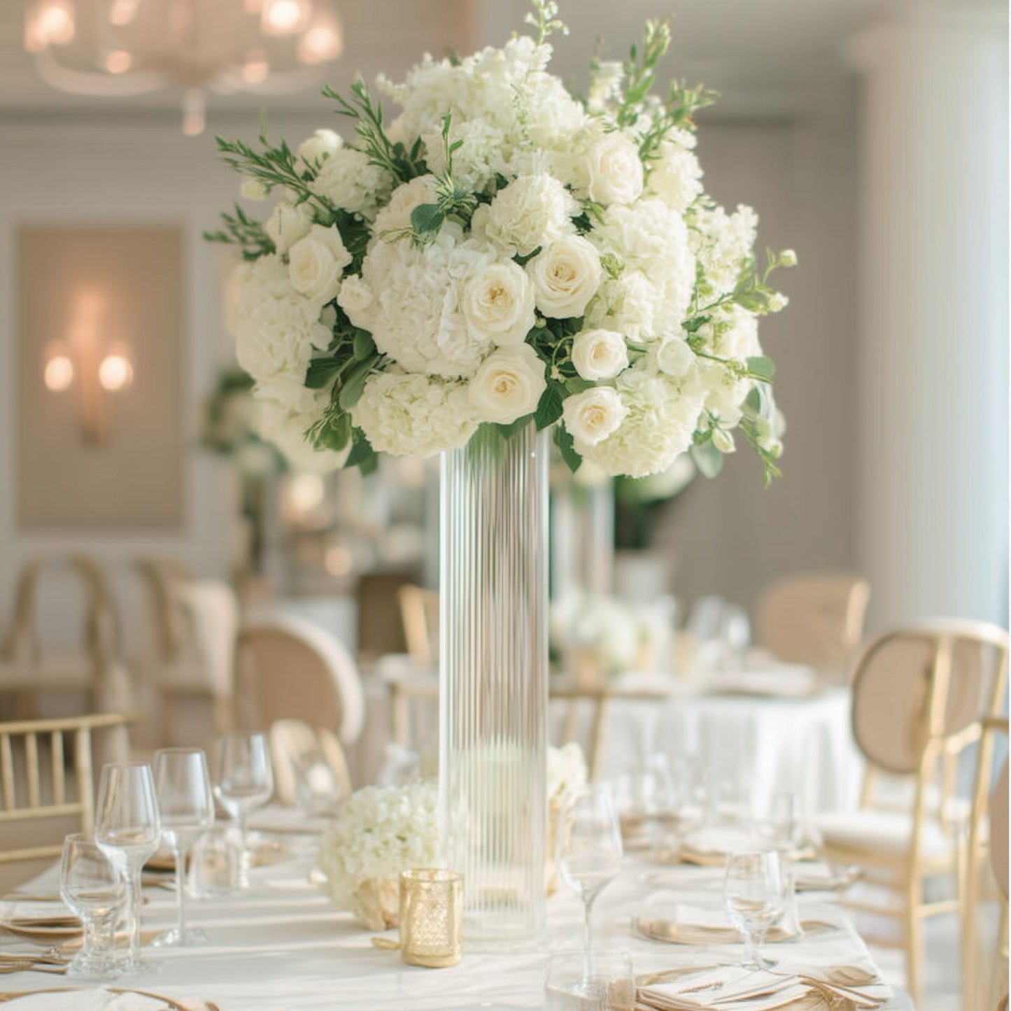 32" Ribbed Cylinder Floor Vases 2 Pack â€“ Tall Clear Glass Vases for Event Aisles, Entryways & Wedding Decor