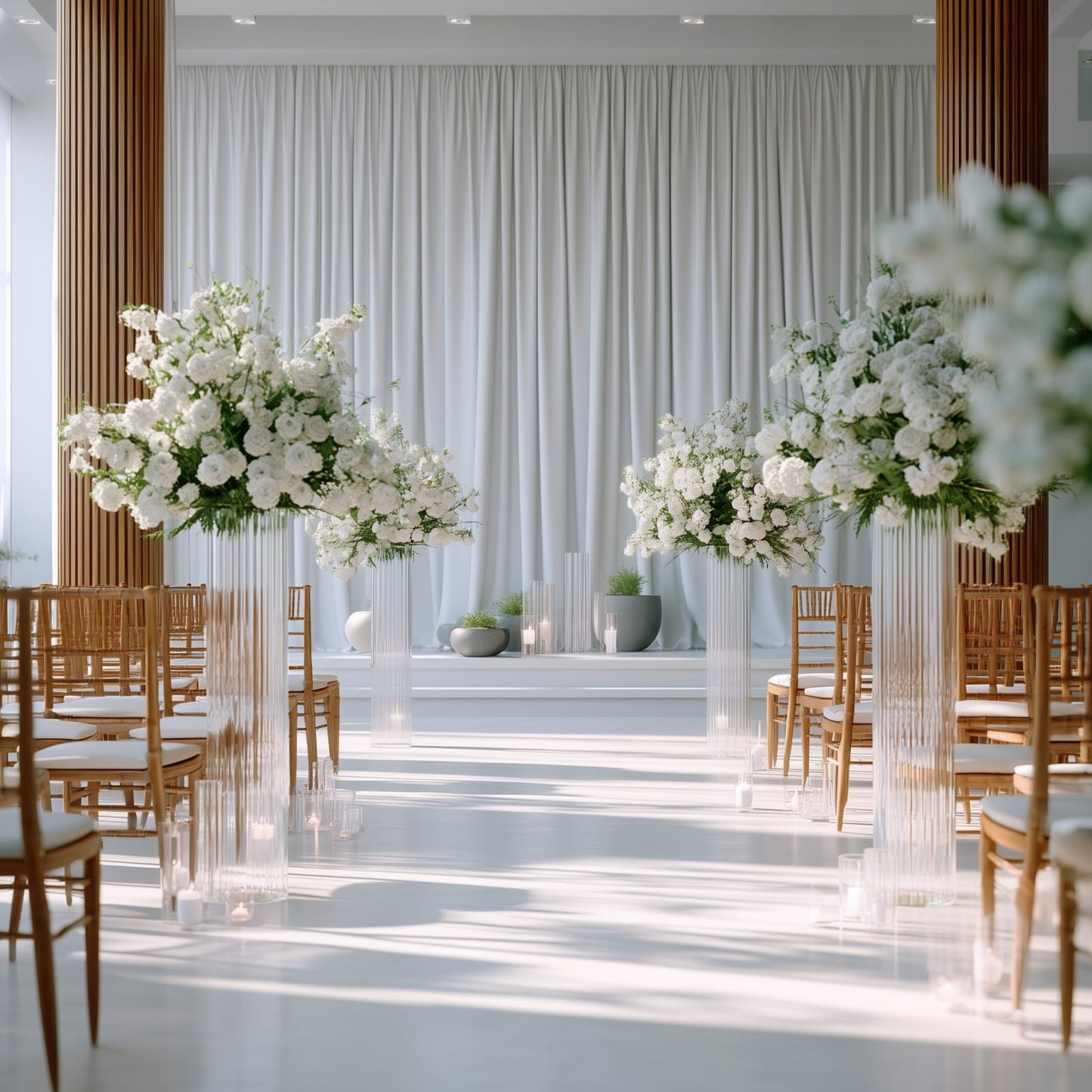 40" Ribbed Cylinder Floor Vases 2 Pack â€“ Oversized Clear Glass Vases for Grand Venue Displays & Lobbies