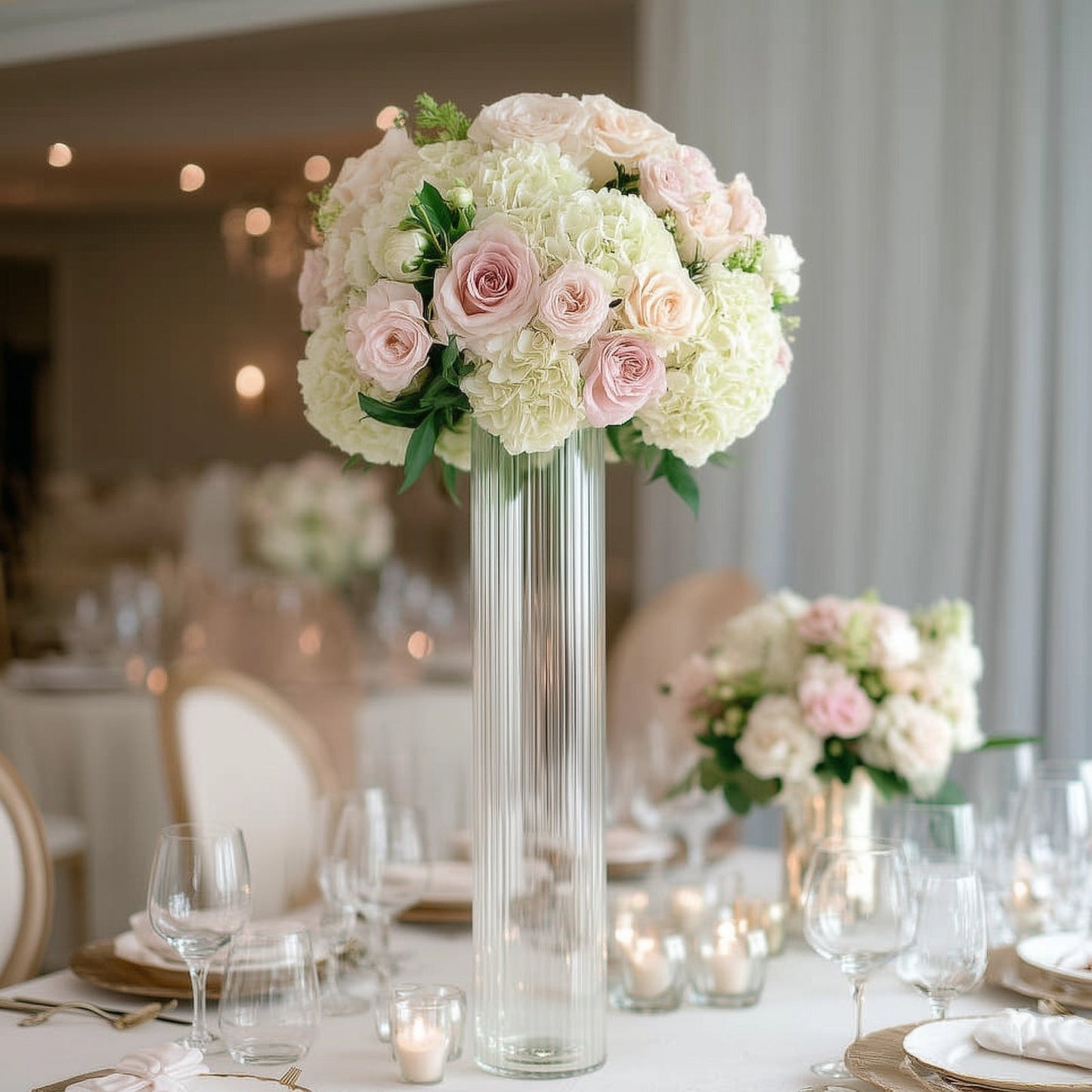 40" Ribbed Cylinder Floor Vases 2 Pack â€“ Oversized Clear Glass Vases for Grand Venue Displays & Lobbies