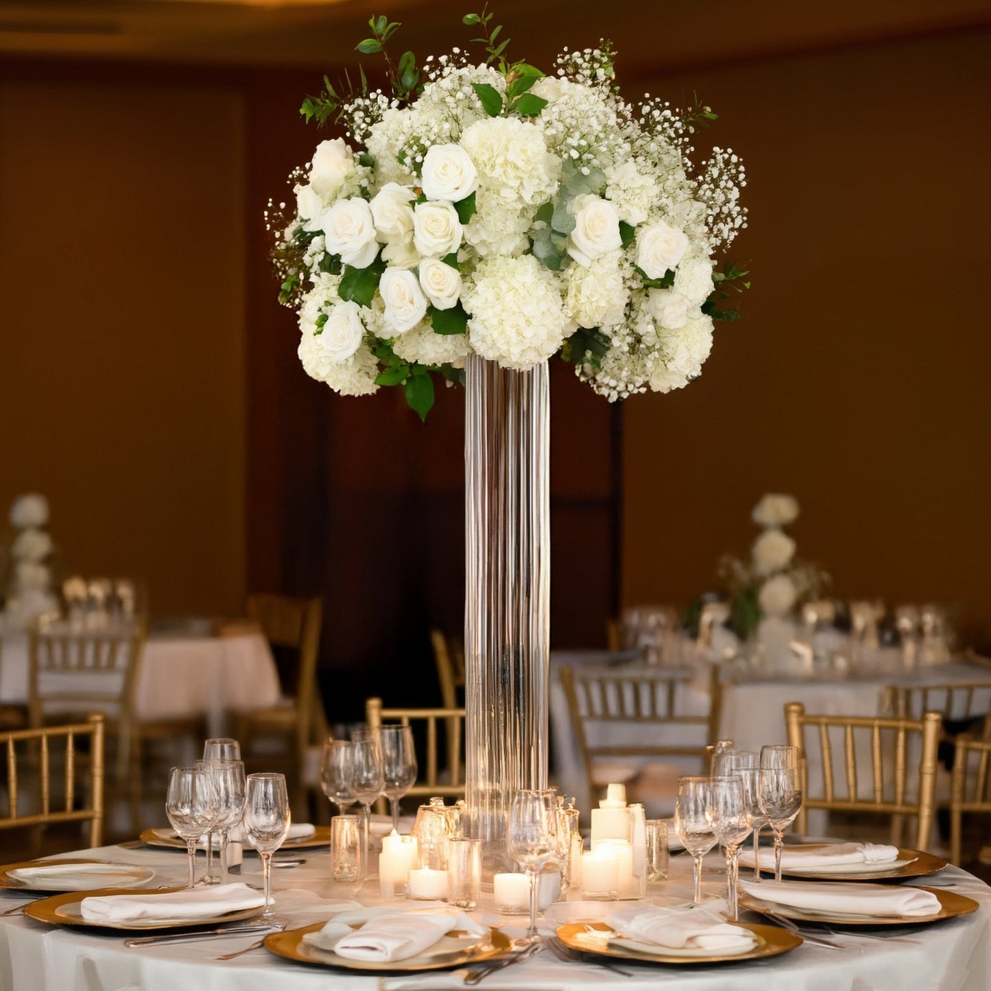 40" Ribbed Cylinder Floor Vases 2 Pack â€“ Oversized Clear Glass Vases for Grand Venue Displays & Lobbies