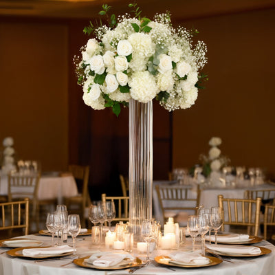 40" Ribbed Cylinder Floor Vases 2 Pack â€“ Oversized Clear Glass Vases for Grand Venue Displays & Lobbies