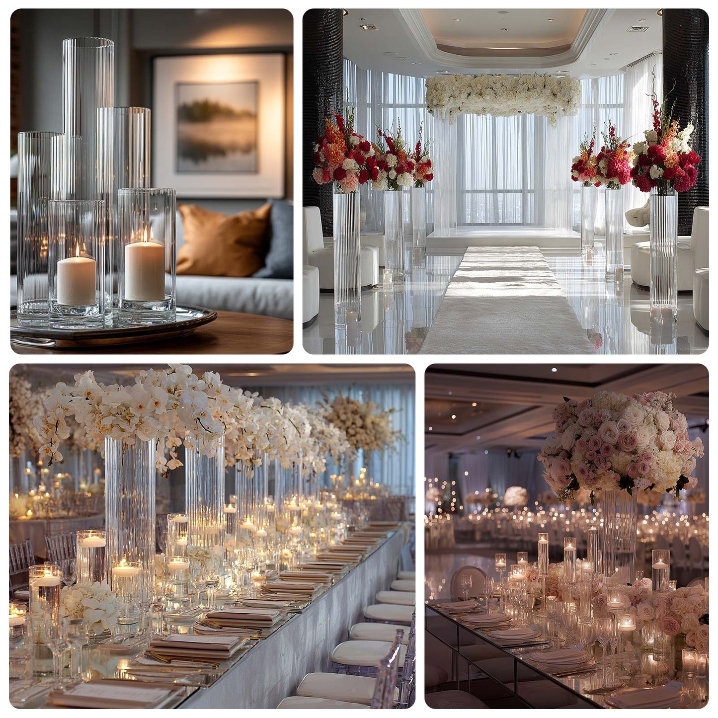 32" Ribbed Cylinder Floor Vases 2 Pack â€“ Tall Clear Glass Vases for Event Aisles, Entryways & Wedding Decor