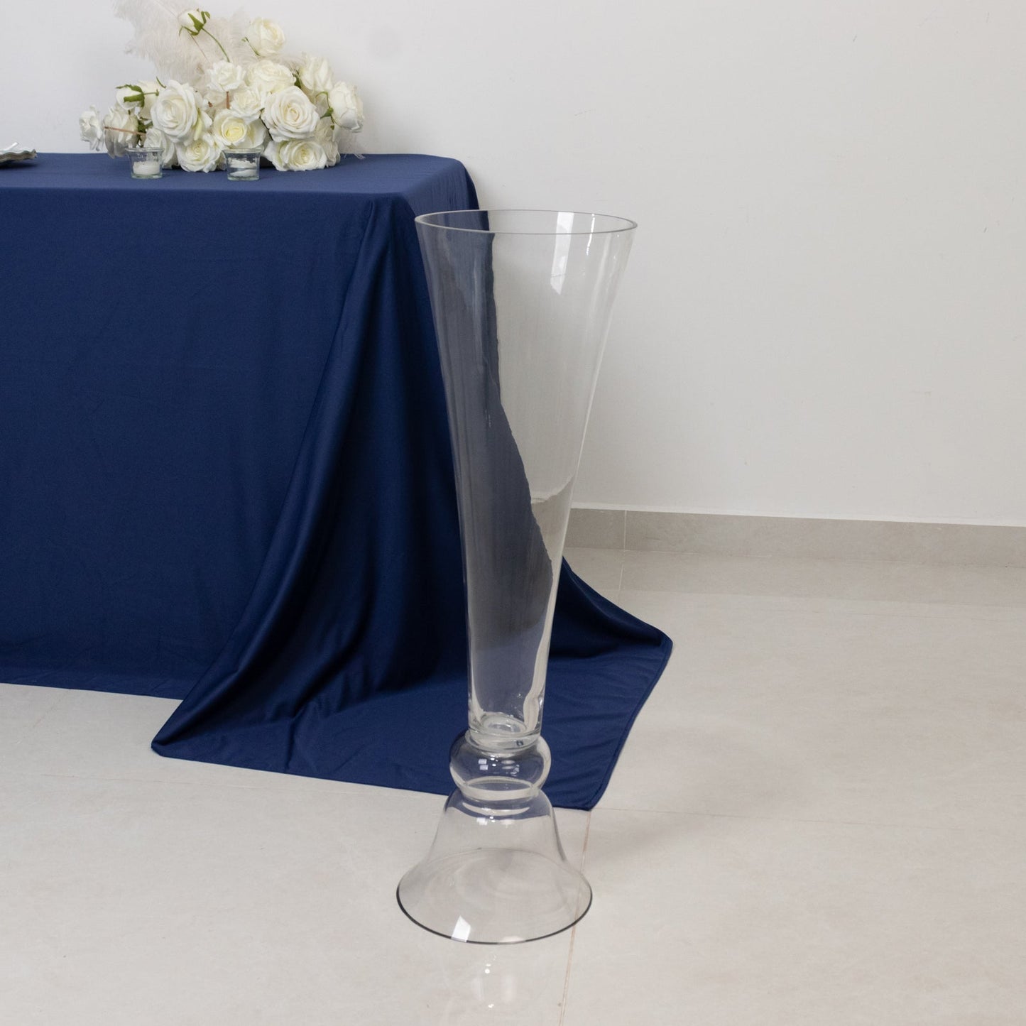 Set of 2 Glass Trumpet Vases Reversible Clarinet Style Clear - Decorative Flower Centerpieces for Events 30"