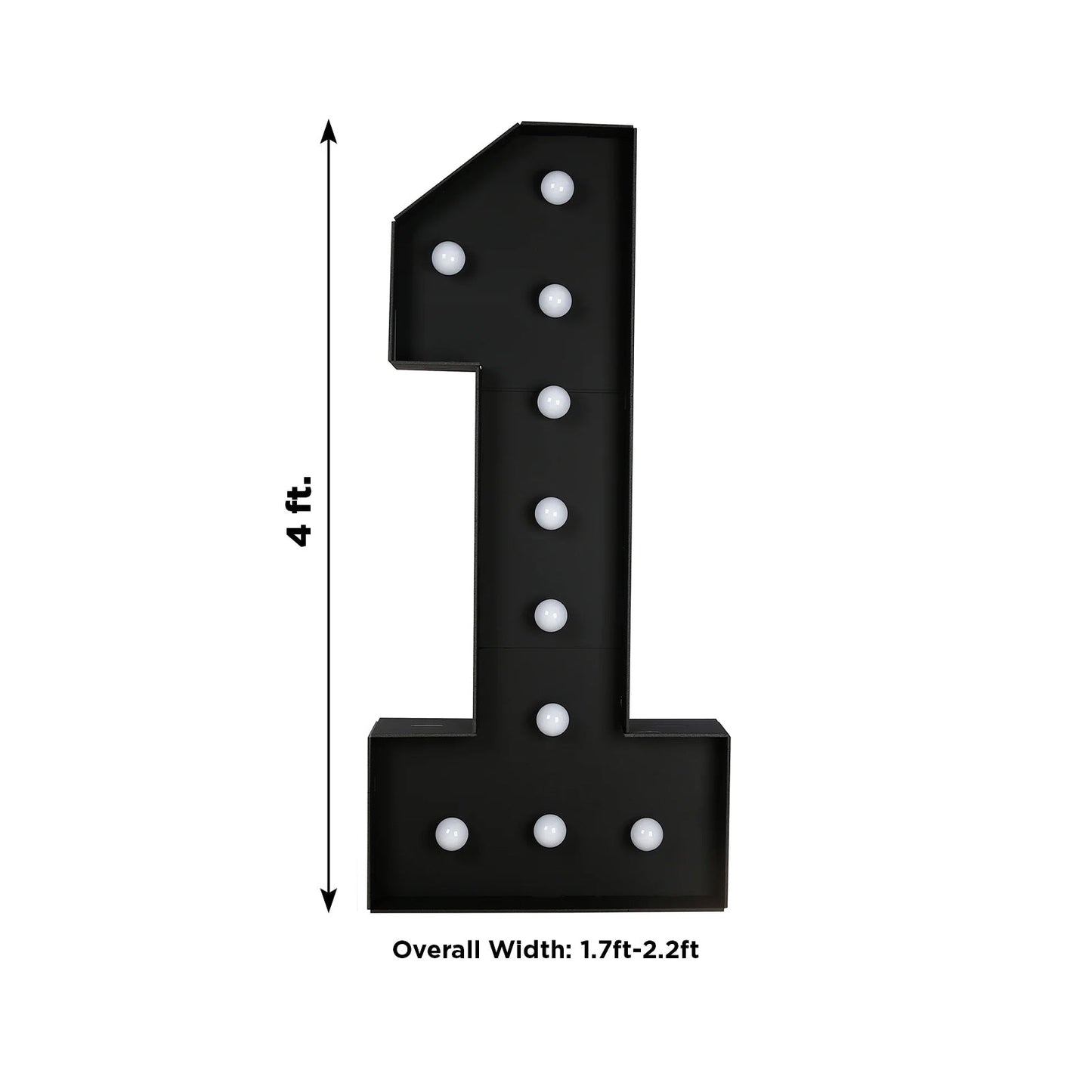 Giant LED Marquee Light Up Number "1", Black 4ft Pre-Cut Foam Board with 10 Warm White Battery Operated LEDs, Glue Gun and Sticks