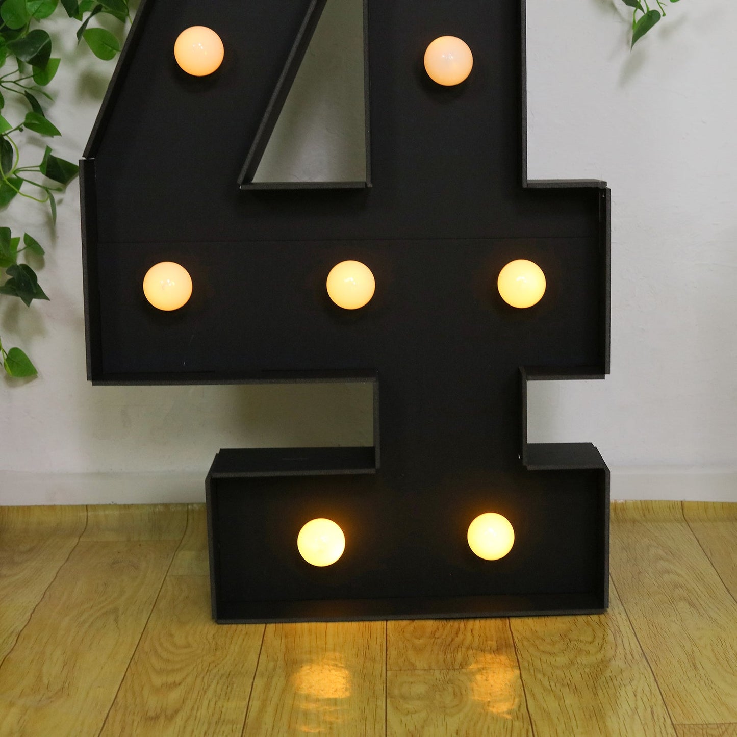 Giant LED Marquee Light Up Number "4", Black 4ft Pre-Cut Foam Board with 10 Warm White Battery Operated LEDs, Glue Gun and Sticks