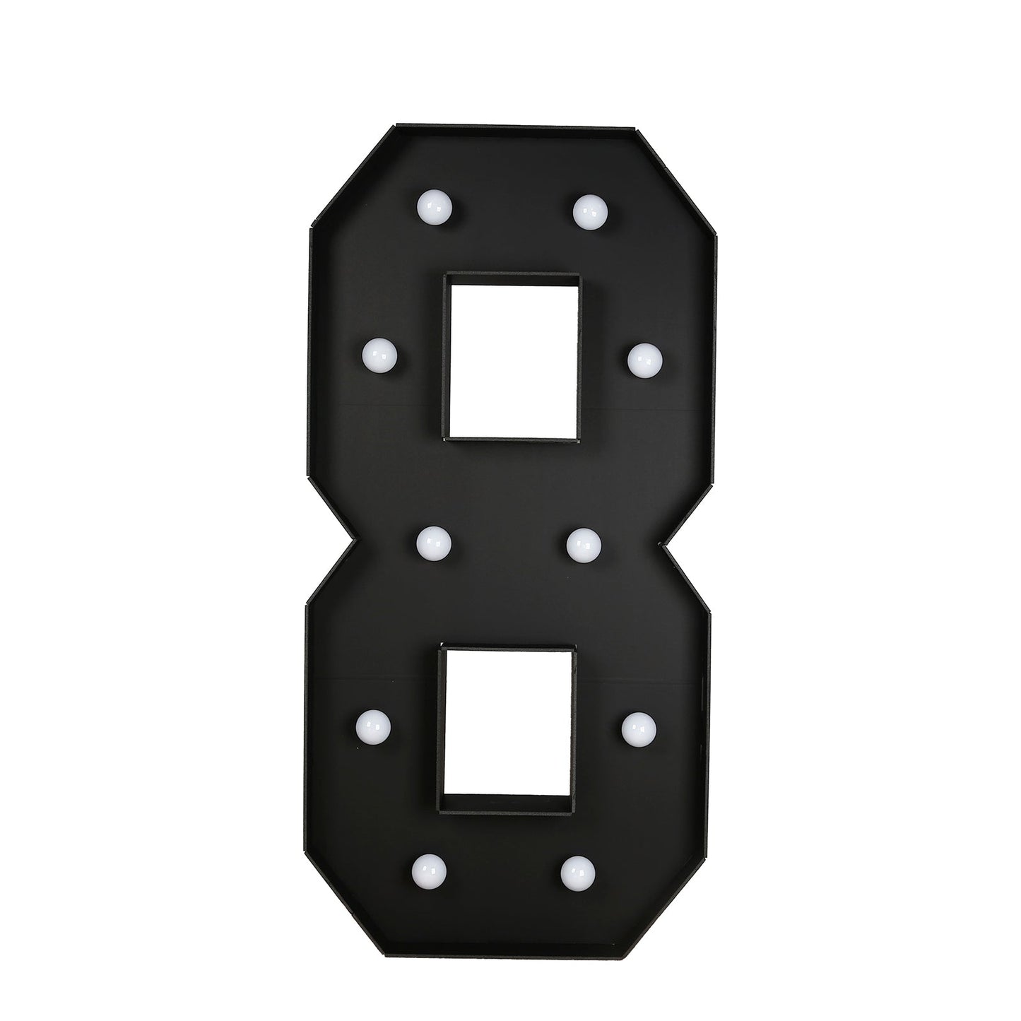 Giant LED Marquee Light Up Number "8", Black 4ft Pre-Cut Foam Board with 10 Warm White Battery Operated LEDs, Glue Gun and Sticks