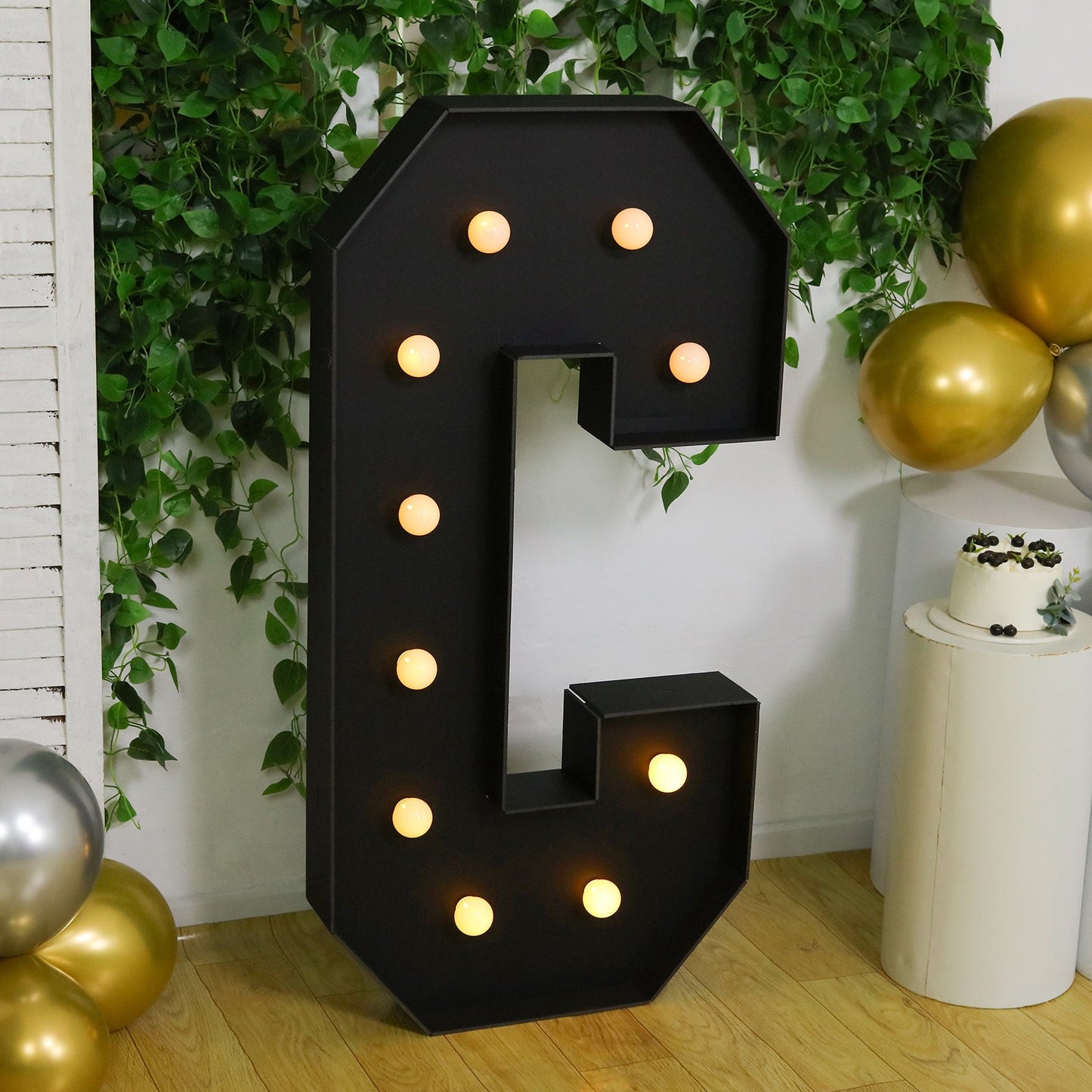 Giant LED Marquee Light Up Letter "C", Black 4ft Pre-Cut Foam Board with 10 Warm White Battery Operated LEDs, Glue Gun and Sticks