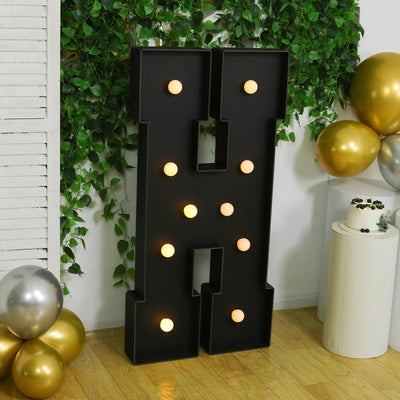 Giant LED Marquee Light Up Letter "H", Black 4ft Pre-Cut Foam Board with 10 Warm White Battery Operated LEDs, Glue Gun and Sticks