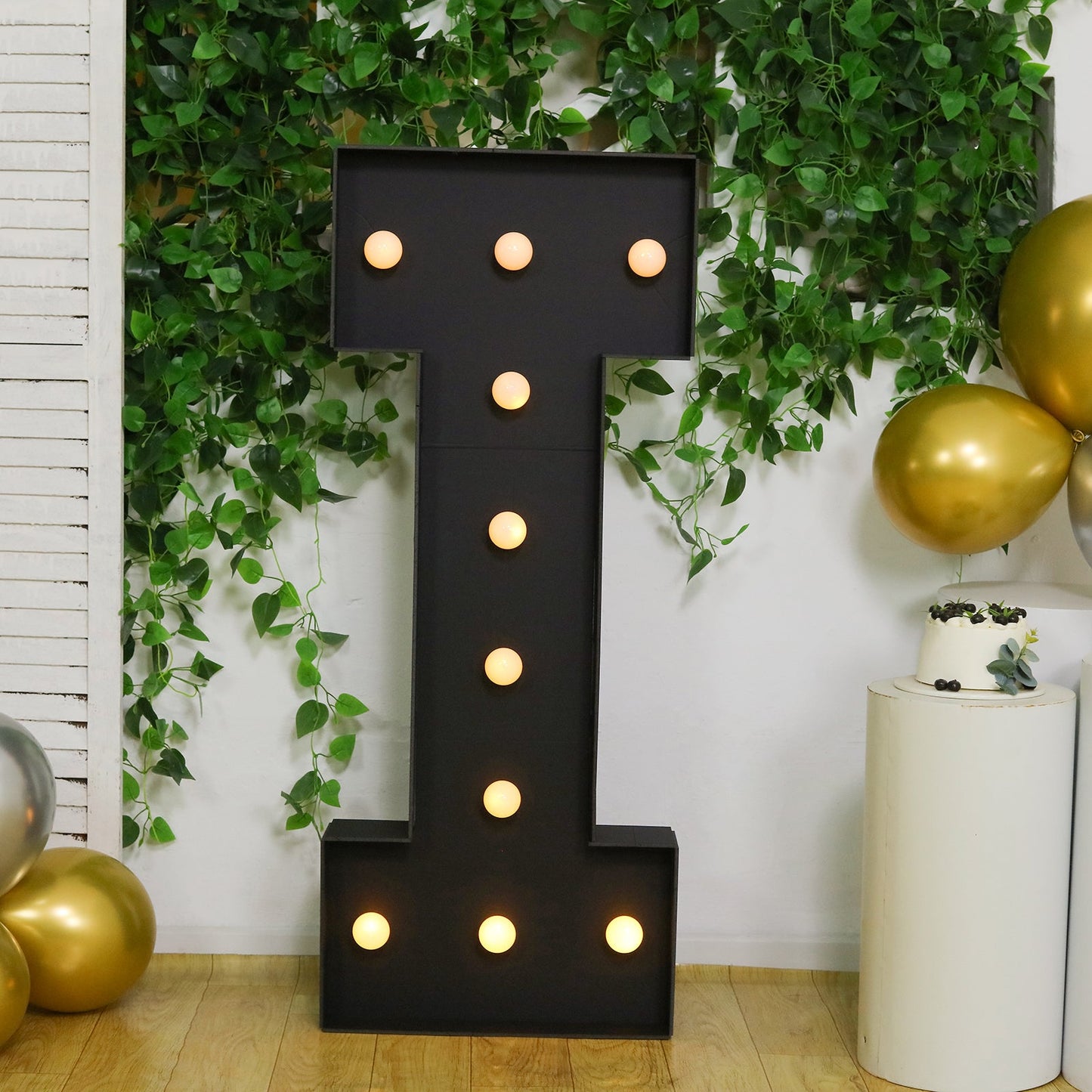 Giant LED Marquee Light Up Letter "I", Black 4ft Pre-Cut Foam Board with 10 Warm White Battery Operated LEDs, Glue Gun and Sticks