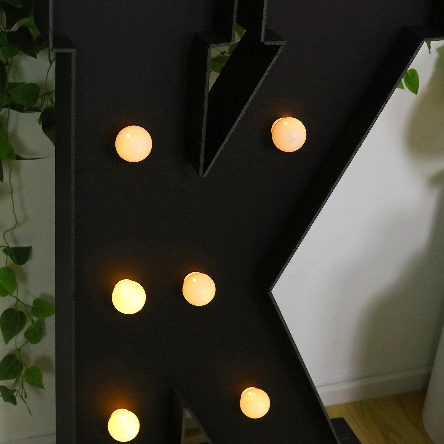 Giant LED Marquee Light Up Letter "K", Black 4ft Pre-Cut Foam Board with 10 Warm White Battery Operated LEDs, Glue Gun and Sticks